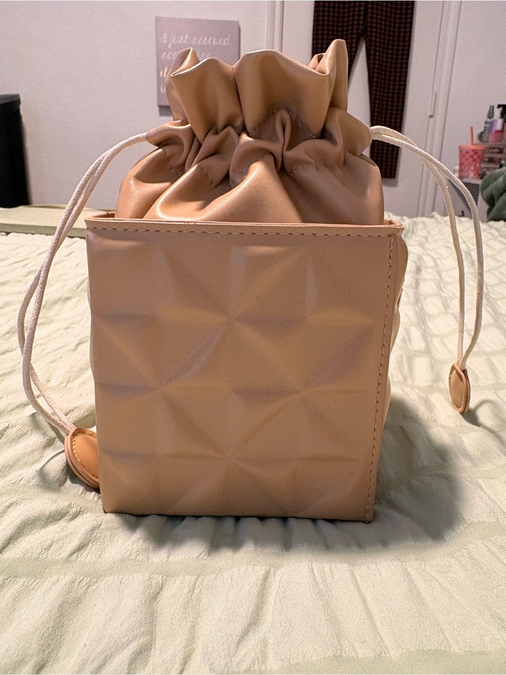 Neutral Beige Drawstring Bucket Bag for Women